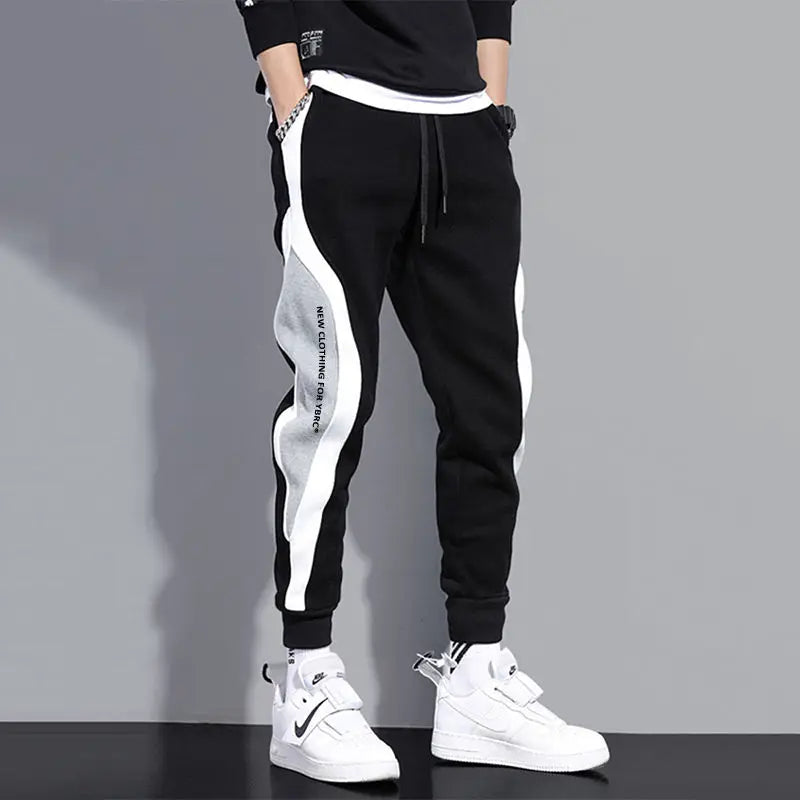 Autumn Men's Wide Loose Casual Pants Mens Patchwork Nine-point Sports  Elastic