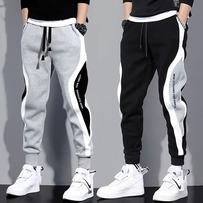 Autumn Men's Wide Loose Casual Pants Mens Patchwork Nine-point Sports  Elastic