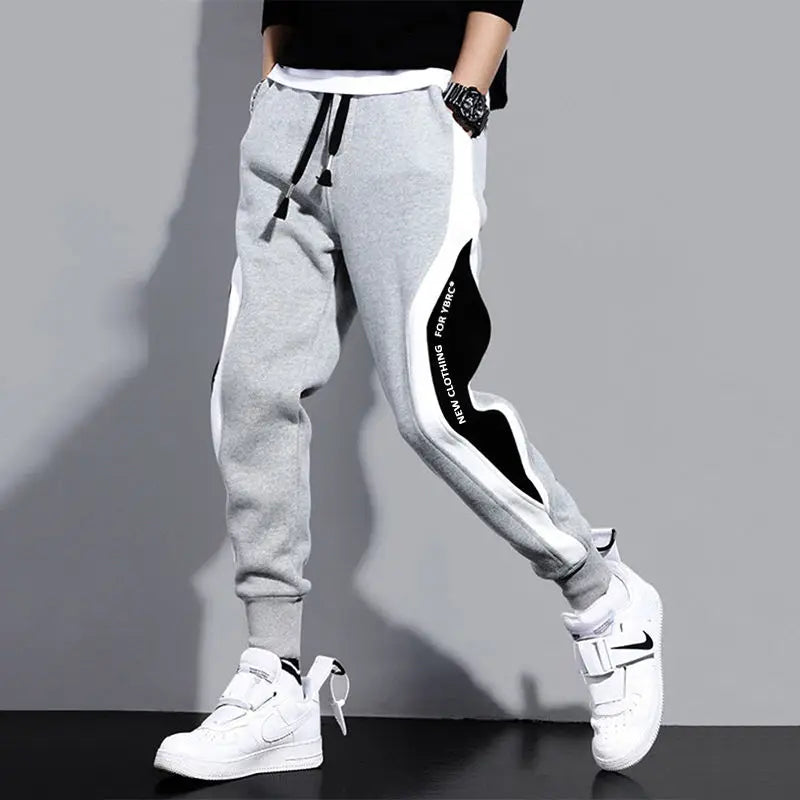 Autumn Men's Wide Loose Casual Pants Mens Patchwork Nine-point Sports  Elastic