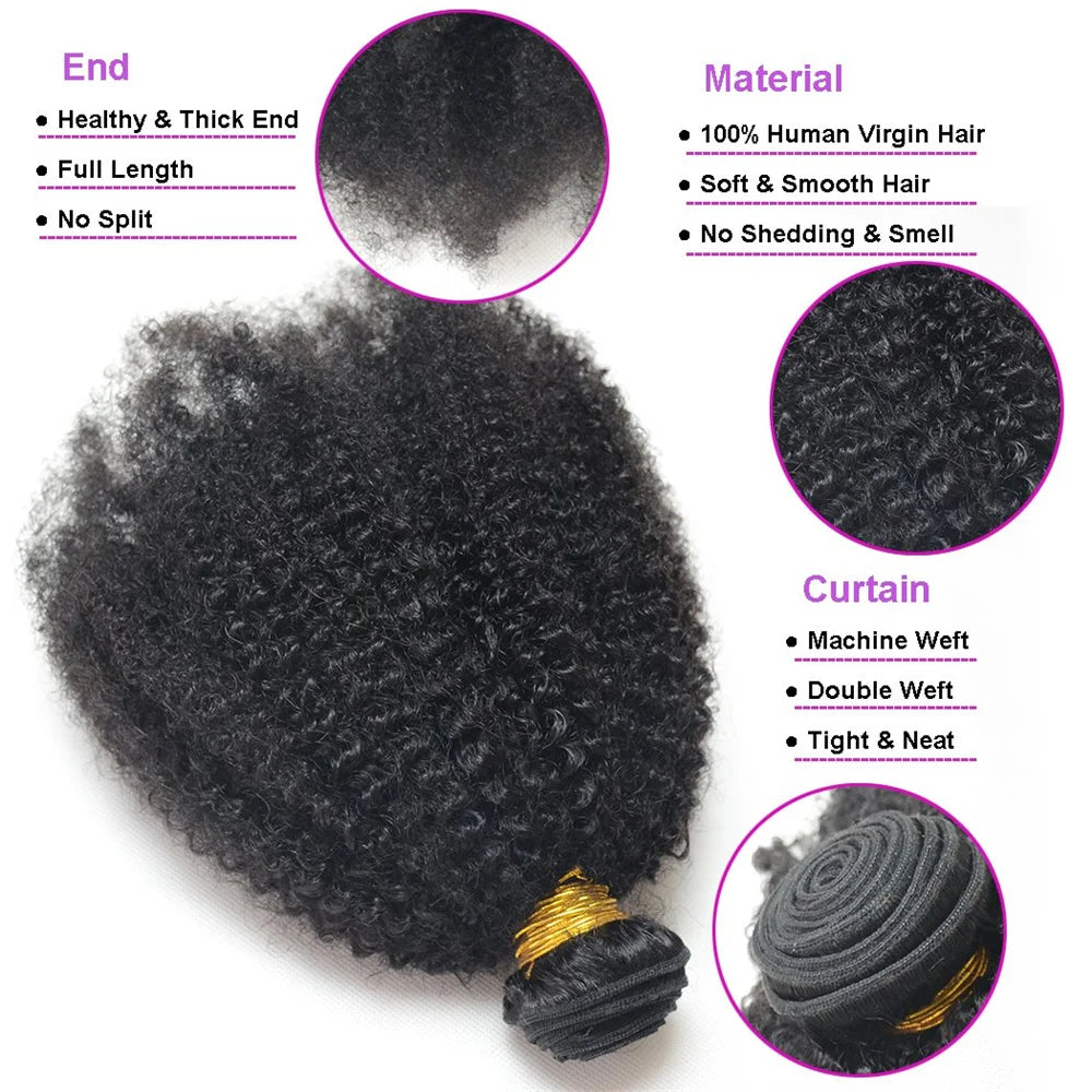 Afro Kinky Curly Bundles Brazilian 1/3 Afro Kinky Human Hair Bundles Deal 8-22" Hair Extensions Curly Human